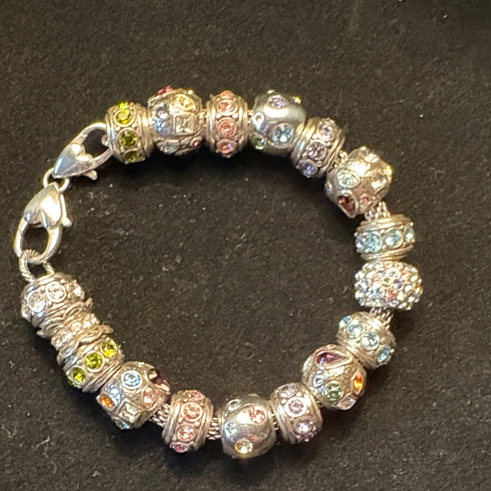 Elegant Silver and Multicolor Beaded charm Bracelet